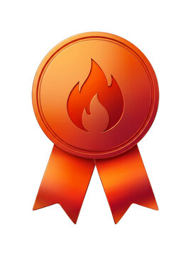 Orange metallic circular award badge featuring a stylized fire flame icon and hanging ribbons, symbolizing heat, passion, or top-tier achievement in gaming