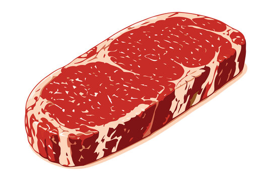 Raw Beef Steak with Marbled Meat and Fat, Fresh Uncooked Steak Cut Isolated Vector Illustration for Food and Cooking