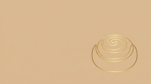 Minimalist gold outline cinnamon roll graphic on a solid light brown background with ample empty space.