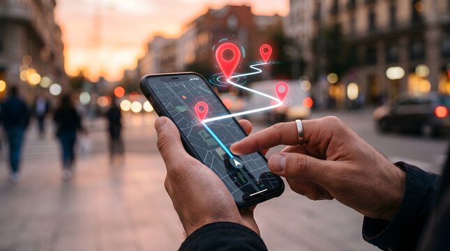 Person using smartphone navigation app with map and route.
