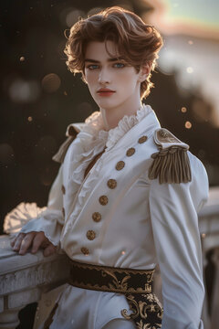 Young Man in White Ceremonial Uniform, Formal Fashion and Leadership Concept