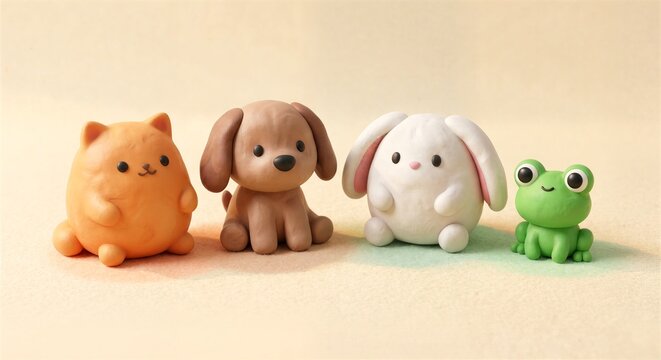 Cute 3D clay animals set cat dog bunny frog adorable puffy plasticine