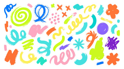 Fototapeta premium Vibrant collection of hand drawn doodle vector shapes featuring colorful brush strokes and creative abstract elements