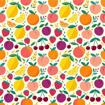 Colorful fruit pattern with lemons oranges peaches