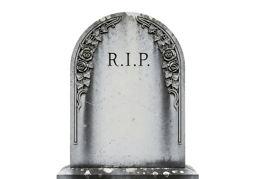 A gray tombstone with rip written on it