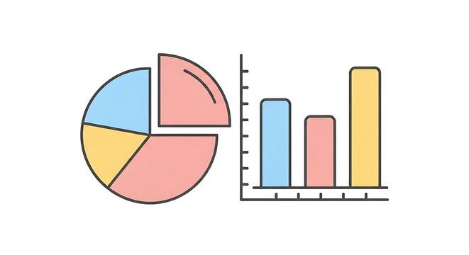 Colorful pie chart and bar graph icon for business data analysis and financial reporting presentation