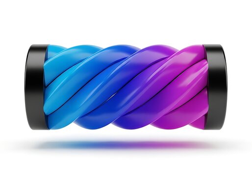 A colorful, twisted cable with a black connector on each end