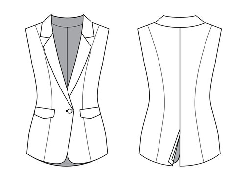 Women Formal Sleeveless Suit Button Fashion Flat Vector