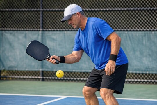 A person holding a tennis racquet on a tennis court, ideal for sport and leisure uses
