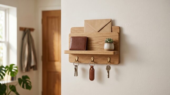 Modern wooden wall organizer with keys