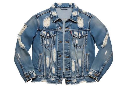 A denim jacket with ripped and frayed details