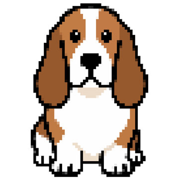 Cute pixel art Beagle dog puppy sitting isolated on white background vector illustration