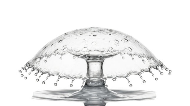 Water drop collision creating beautiful crown shape splash on transparent background.