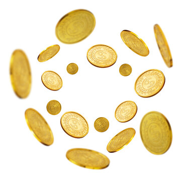 Falling Gold Coins on Transparent Background PNG