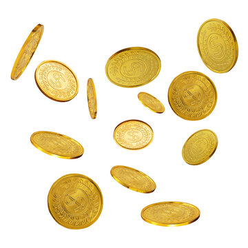 Falling Gold Coins on Transparent Background PNG