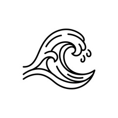 Fototapeta premium Black line art ocean wave cresting design element.