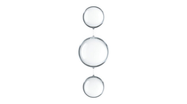 Connected glass circles isolated on transparent background for infographic design.