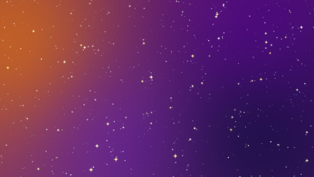 夕暮れ色のオレンジと紫のグラデーションと輝く星空の背景素材 / Sunset orange and deep purple gradient background with sparkling stars