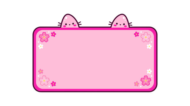 Rectangular banner with cat ears and sakura blossoms for cute animal themed decorations