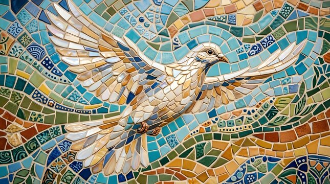 Mosaic Art of a Bird in Flight Featuring Vibrant Colors and Details