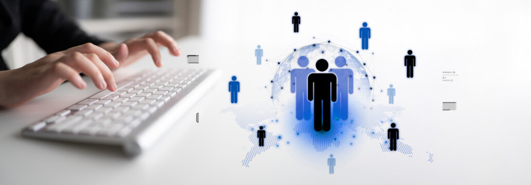 A concept of global leadership and network influence. A central team or individual connects with a professional network distributed across the world map, representing worldwide reach. Fermion