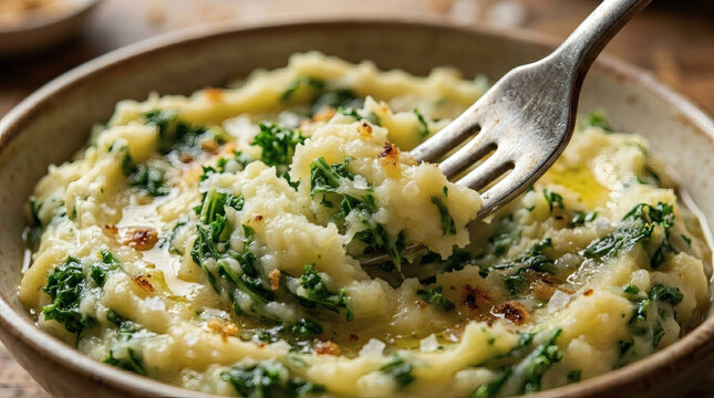 Kailkenny Mashed Potato with Kale in Rustic Macro Style