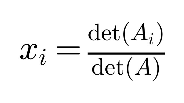 Cramers Rule, Linear Algebra formula overlay, black transparent 4K