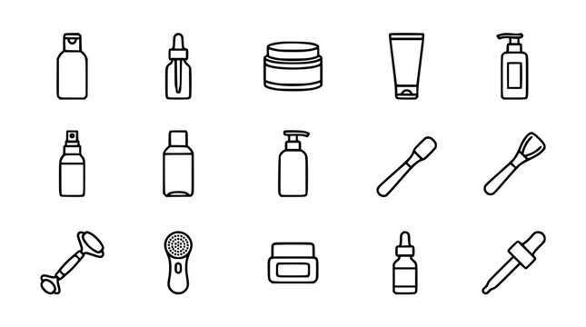 Facial Skincare Cosmetics 64x64 Thin Line Editable Vector Icon Collection