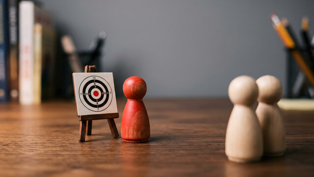 Visual representation of strategy, leadership, and targeting success for business objectives