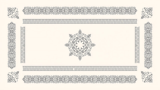 Decorative vintage frame with ornate borders and central mandala isolated on a transparent background