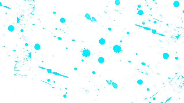 Cyan blue paint splatter on white background, abstract ink drops and grunge texture, artistic splatter pattern for creative design