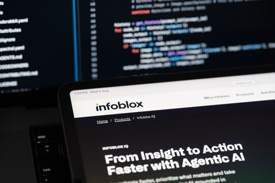 Infoblox Ai company web page on program code background