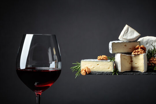 Red wine and soft cheeses with walnuts and rosemary.