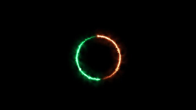 Circle fire frame with Hot red fire and Cool blue fire ring magic moving animation. Ying Yang concept.