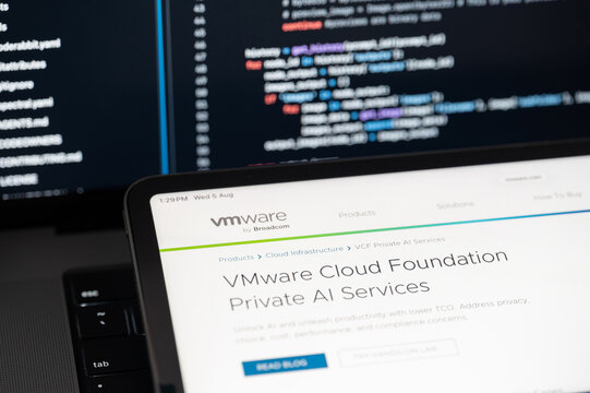 Vmware Ai company web page on program code background