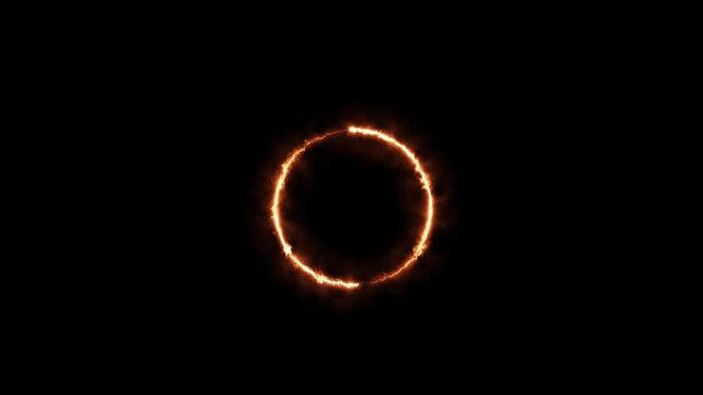 Circle fire frame with Hot red fire and Cool blue fire ring magic moving animation. Ying Yang concept. Abstract ring of plasma ice blue red fire particle circle.