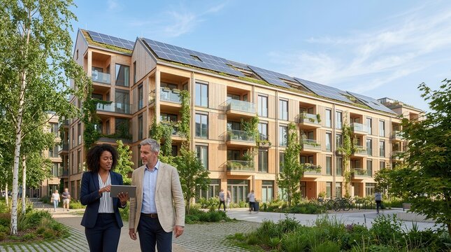 Business People Walking and Using Tablet at Eco Friendly Apartment