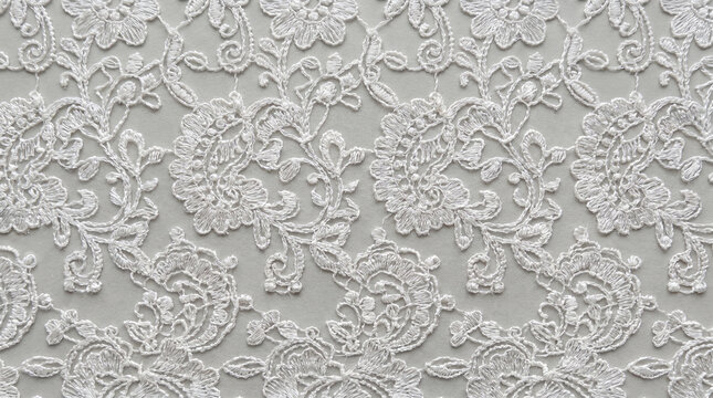 Romantic white lace fabric textile background texture