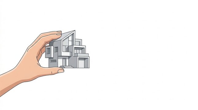 Hand holding modern architectural model house for design concept