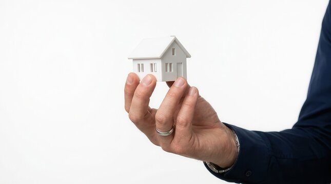 Businessman holding house model for real estate marketing banner
