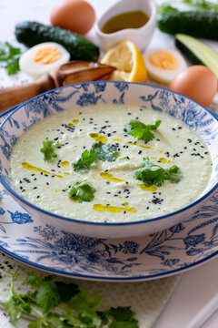 Homemade cold cucumber soup.