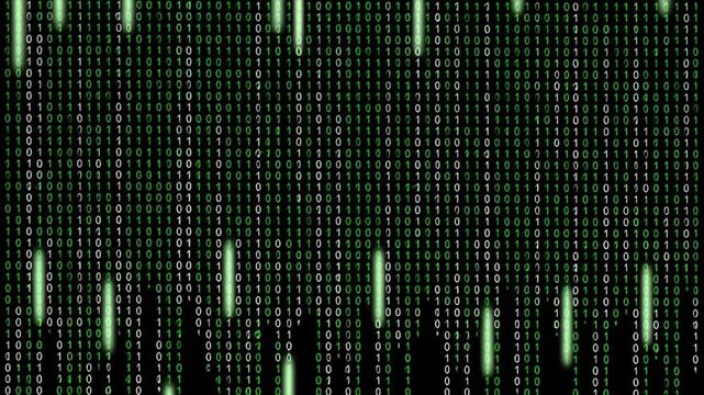 Digital binary  Code: Abstract green digital rain effect resembling the iconic matrix code, creating a futuristic and technological visual.