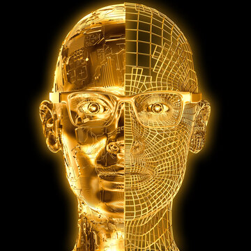 Gesicht goldfarben mit Brille