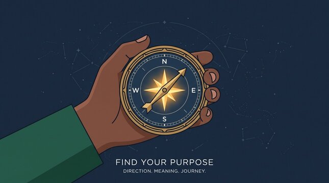 Hand holding glowing compass for guidance and direction in dark futuristic setting