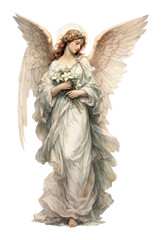 Fototapeta premium PNG Serene angel holding white flowers.