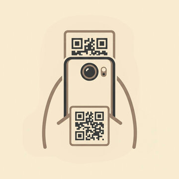 Minimalist Vector Illustration of Smartphone Scanning QR Code