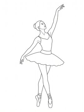 Elegant ballerina in a tutu performing a graceful ballet pose on pointe shoes with one arm extended upwards