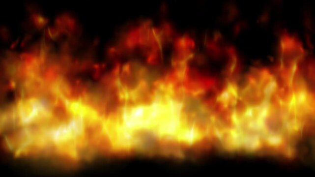 4k Realistic fire flames VFX animation burning on a black background for digital motion graphics design