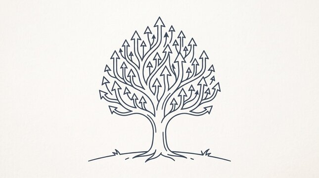 Minimalist arrow-shaped tree line art for modern branding and eco-friendly design projects