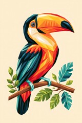 Naklejka premium Colorful toucan bird perching on a tree branch